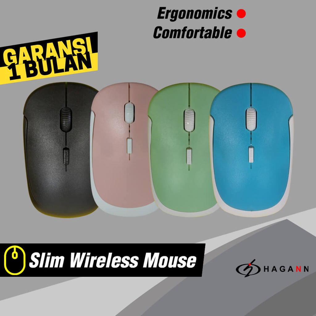 Mouse Wireless Laptop PC Tanpa Kabel Wireles USB Tipis Mini Slim Murah Unik Ergonomic Up To 1600 DPI