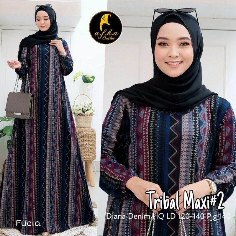 Tribal maxy - LD120 Gamis Diana Denim Jumbo Bigsize Oversize Bumil / 025-6259