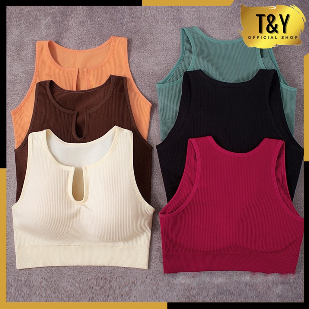 T&amp;Y Tank Top Wanita 6574 Model Vneck Sport Wanita One Set Tanktop BH Celana Pendek Push Up Wanita Tanpa Kawat Elastis Pakaian Dalam Yoga Wanita Murah Import