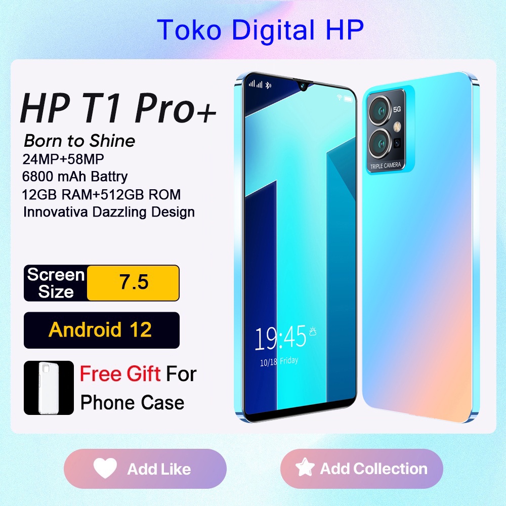 HP T1 Pro Handphone Android 5G 12GB RAM+512GB ROM Garansi Resmi AI Quad Camera 16MP+24MP+58MP Ponsel Android 12.0 Asli Merek Baru 6800mAh Baterai Besar Promosi Termurah Tersedia COD Gaming Phone Pembayaran Cicilan