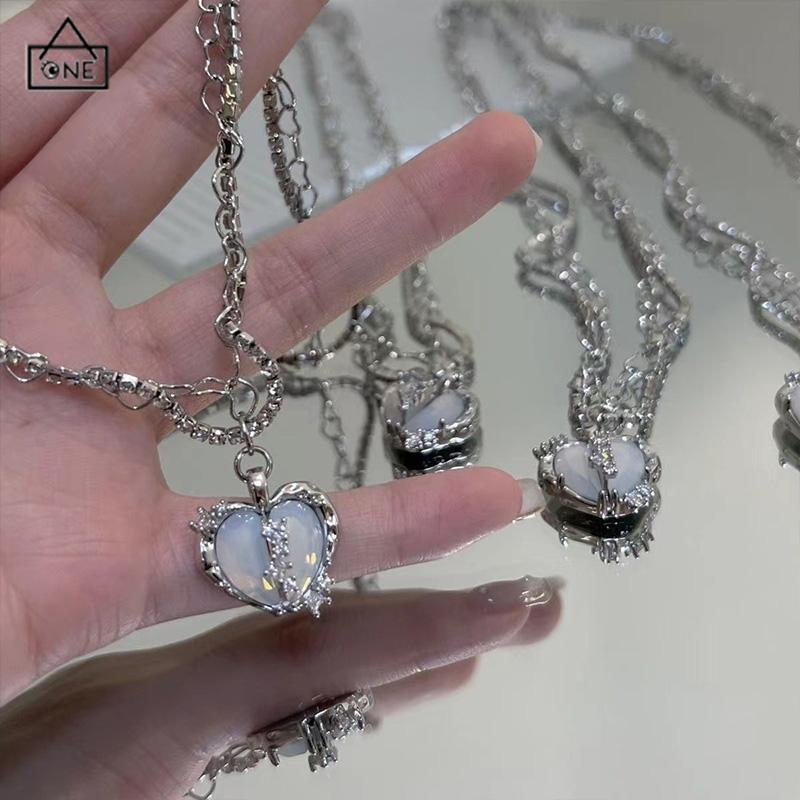 COD❤️Kalung Rantai Multilayer Liontin Hati Aksen Zircon Untuk Perhiasan Wanita-A.one