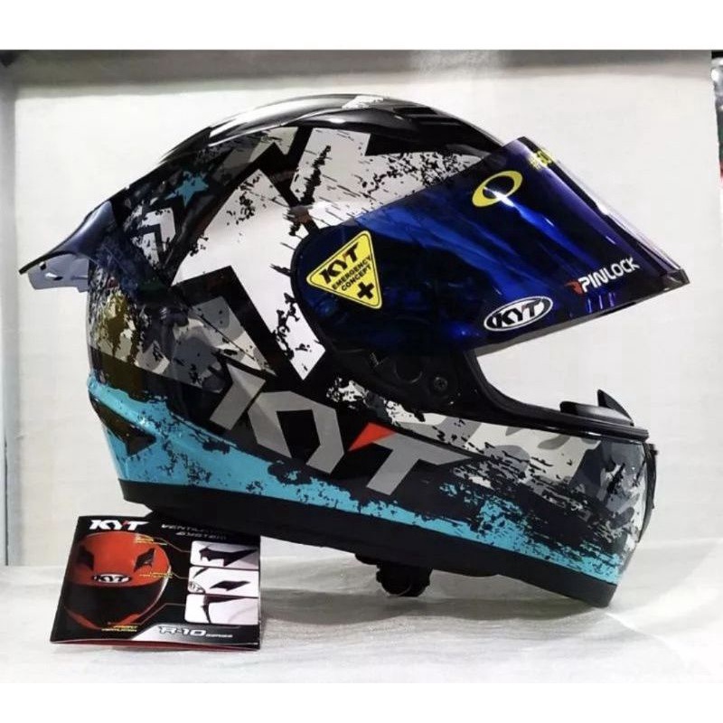 HELM KYT R10 AQUA BLAK/BLUE PAKET GANTENG