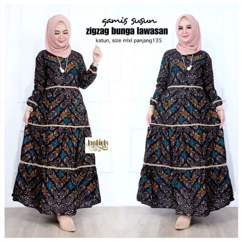 Gamis Batik Model Susun Terbaru Motif Songket