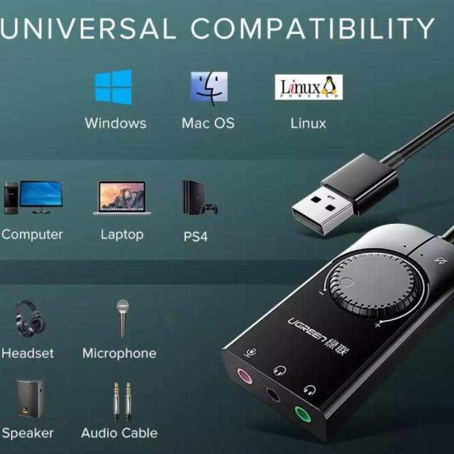 Ugreen Soundcard USB to Aux Audio Mic - Ugreen USB Sound Card External - KABEL 100CM
