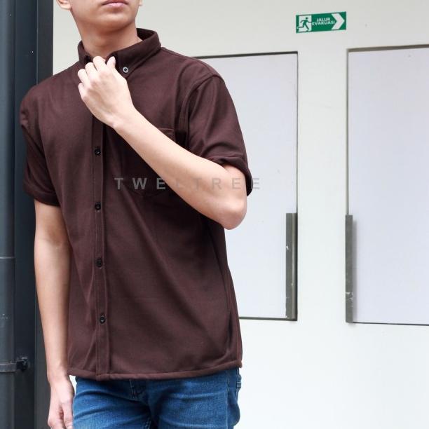 Kemeja Putih Pria Lengan Pendek Model Kasual Bahan Katun Tebal - SS Brown, XXL