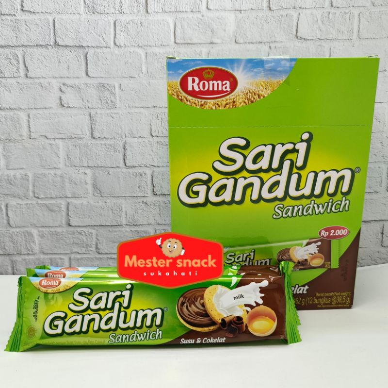 

Roma Sari Gandum Sandwich Coklat 39 gram (1 pack isi 12 pcs)