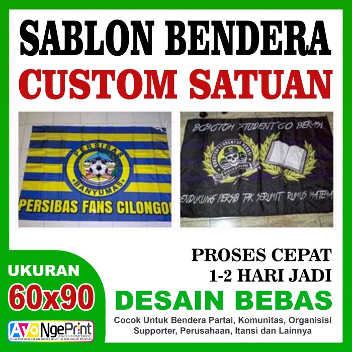 Sablon Bendera Suporter Mini Flag Ultras Custom Satuan Uk. 60X90 Cm