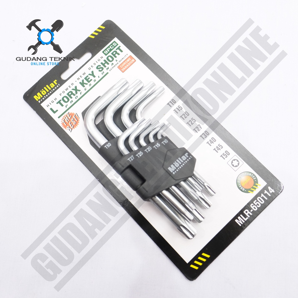 (MLR-650114 MOLLAR) Kunci L Bintang Pendek Set 9pcs 9LTKS MOLLAR / L Hex Torx Key Short Chrome  SET 9 Pcs MLR 650114 MOLLAR