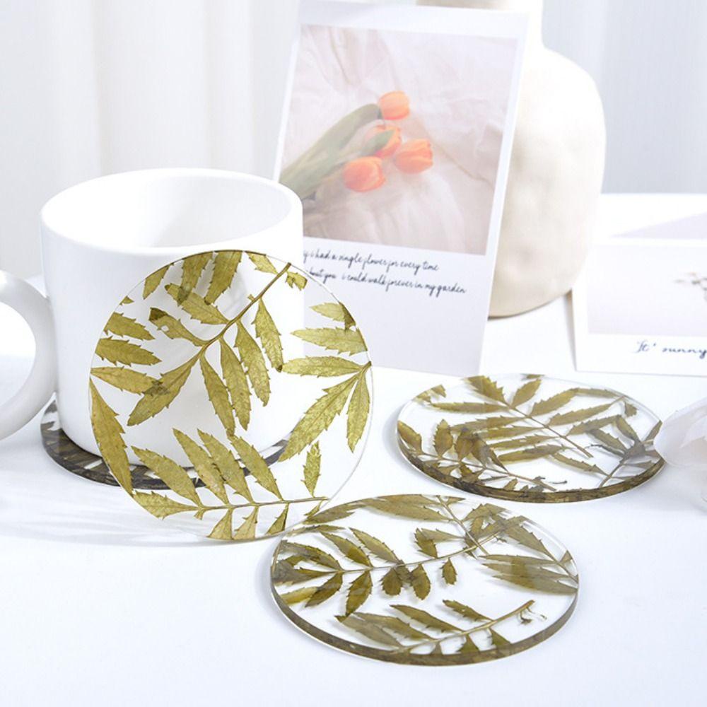 【 ELEGANT 】 Cup Coaster 1pcs Tatakan Gelas Handmade Akrilik Kreatif Tanaman Tebal