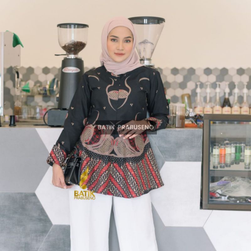 Blouse Motif Gauri Batik Prabuseno Baju Batik Blouse Lapis Trikot Busui Friendly Ziper Depan Atasan 