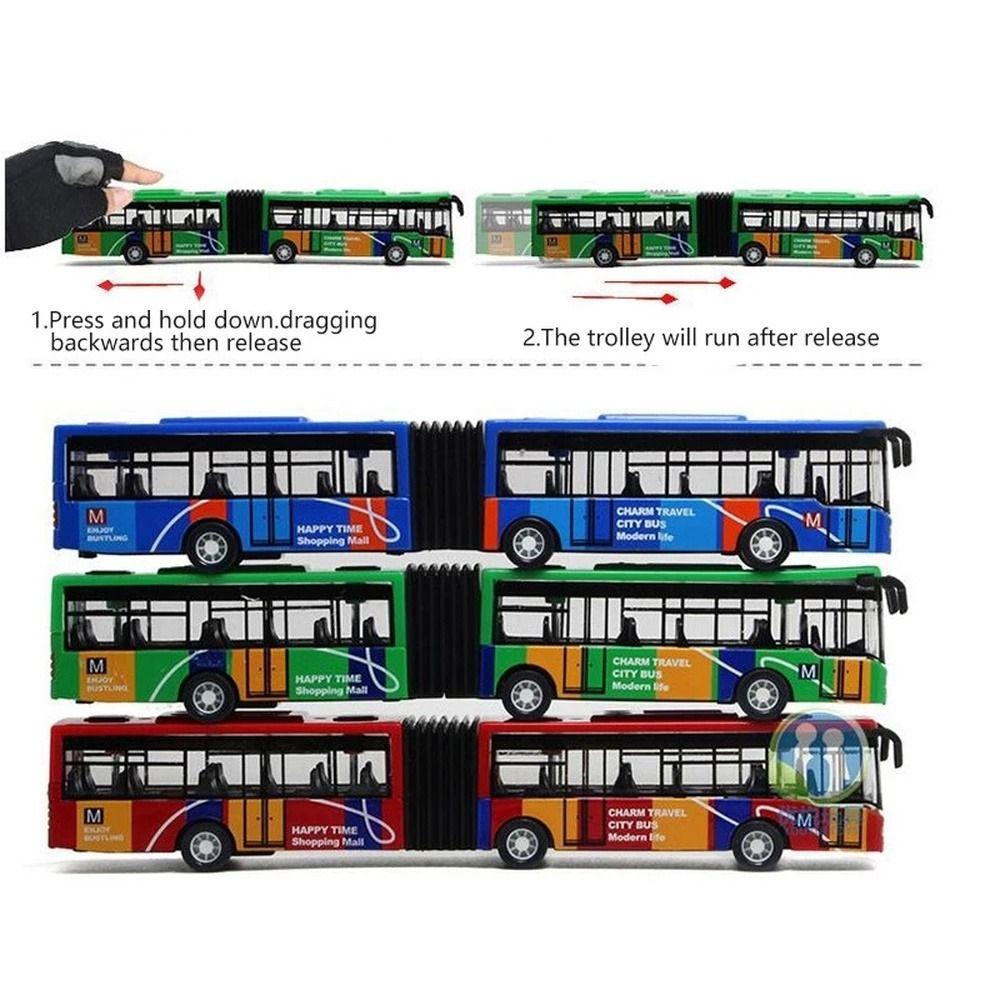 Quinton Diecast Bus Mainan Balita Anak Hadiah Untuk Kendaraan Mainan Anak Laki-Laki Model Bis Mobil Mainan Edukasi Pull Back and Go Articulated Bus