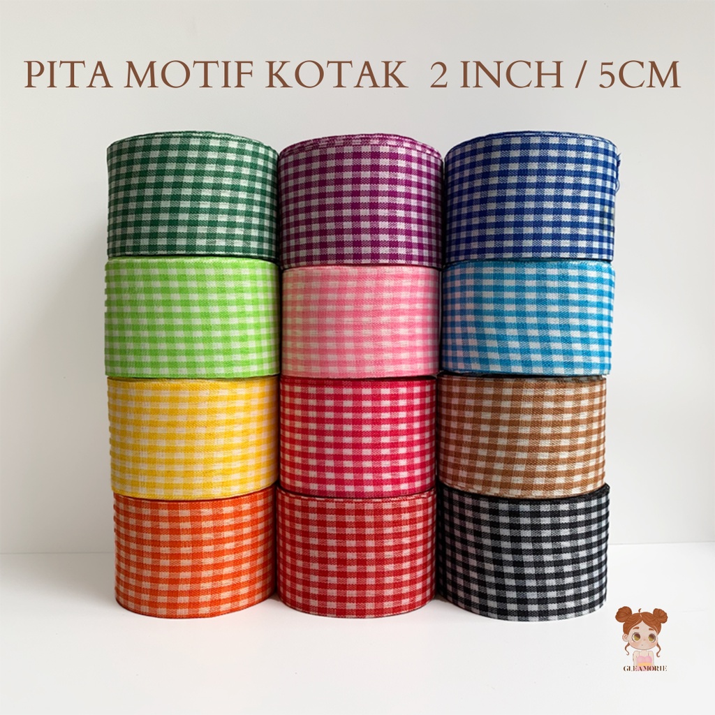 

pita kain motif kotak 2 inch / 5cm per roll 20 yard 18,5m