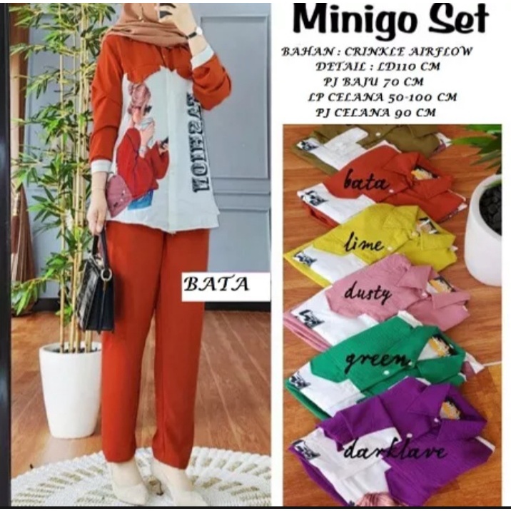 Minigo set setelan sablon bahan cringkel /COD