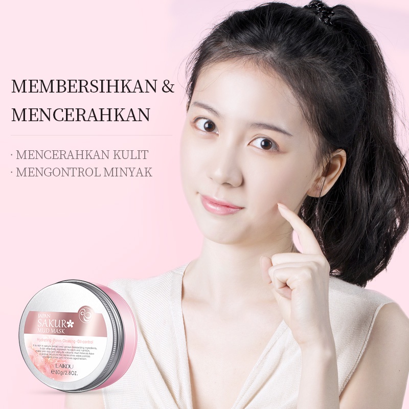 LAIKOU Sakura Masker Lumpur KAOLIN Menghilangkan Komedo Hitam Mengontrol Minyak 80g