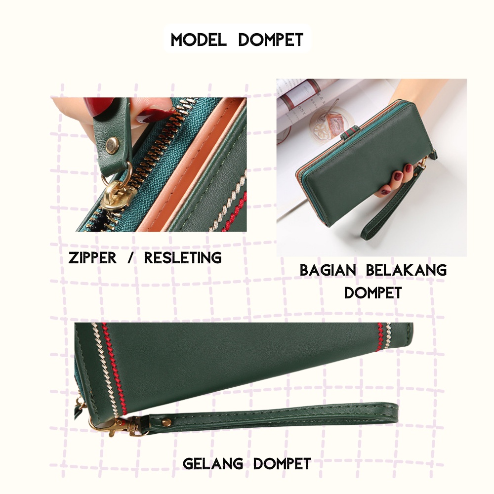 Dompet Panjang Wanita Zipper Multifungsi Fashion Kasual Dompet Tali Pendek Clutch Kulit PU Satu7an D67