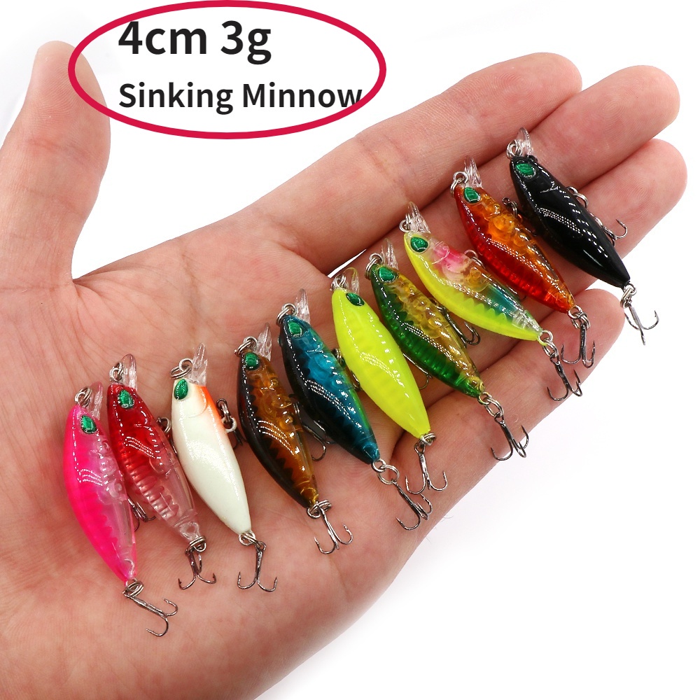 Umpan Pancing Ikan Mini Sinking Minnow 4cm 3g Bahan Plastik Dengan 2 Kail