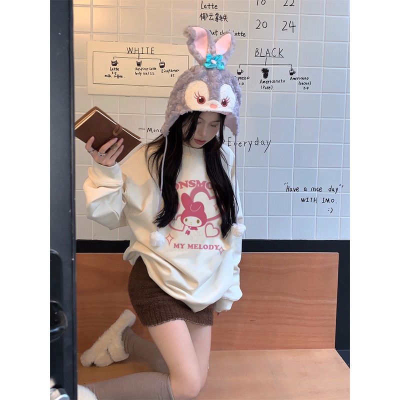 EUNII Sweater Lengan Panjang Cute Oil Painting Bear Korean Style/Hoodie Oversize/Baju Wanita/Switer Wanita