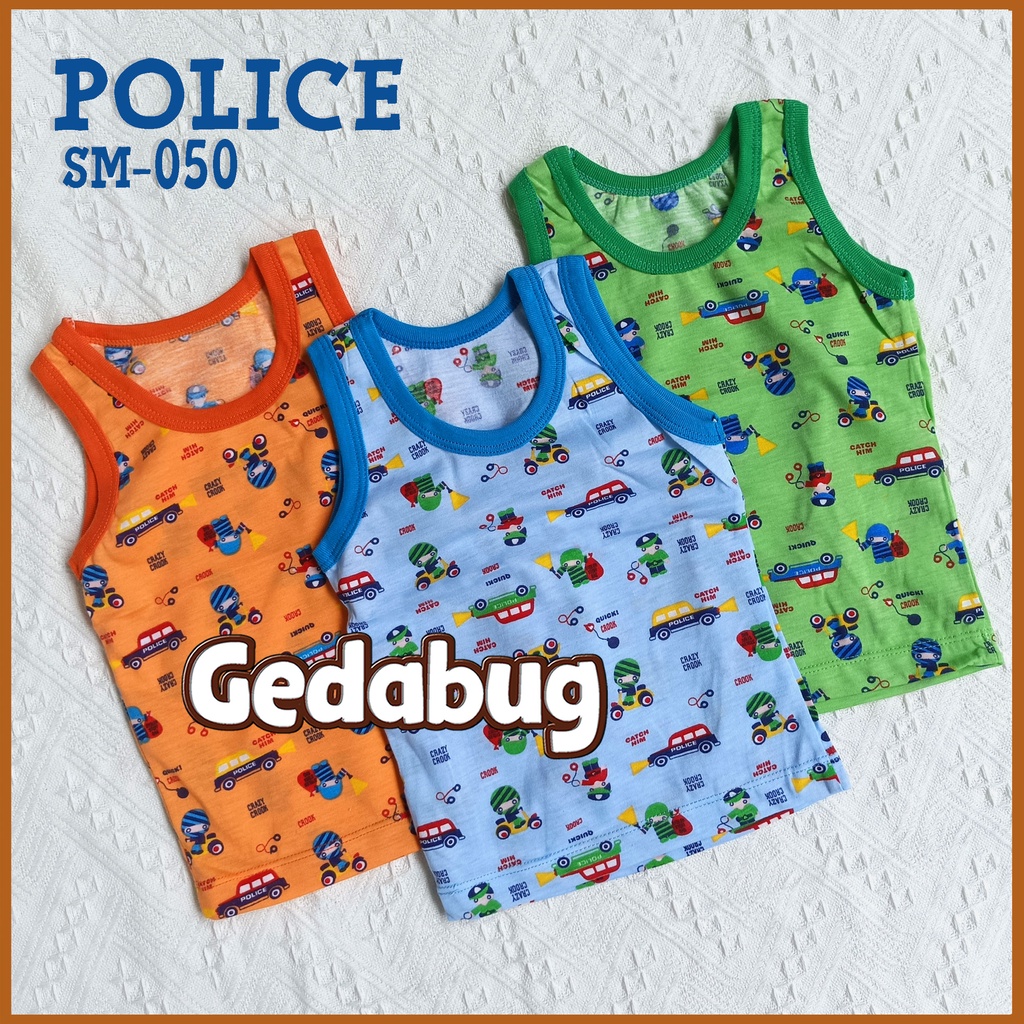 3 Pcs - Singlet Agree Kids SM-050 Police | Singlet anak motif Lucu dan Berkualitas | Gedabug