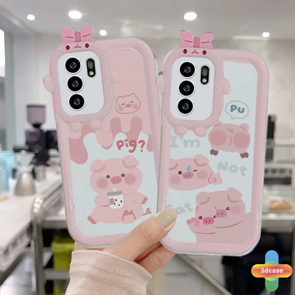 Case OPPO A16 A95 A57 A55 A7 A15 A54 A5S A3S A56 A76 A96 A77S A5 A9 A31 A53 A33 2020 A12 A1K A16E A16K A54S Reno 5 Lite 5F A74 A15S A52 A11K A92 A35 A11 A93 A32 A72 A94 A53S F19 F17 21 PRO A16S A77 A57S A57E Pink Piglet Little Monster Lens Anti-fall Case