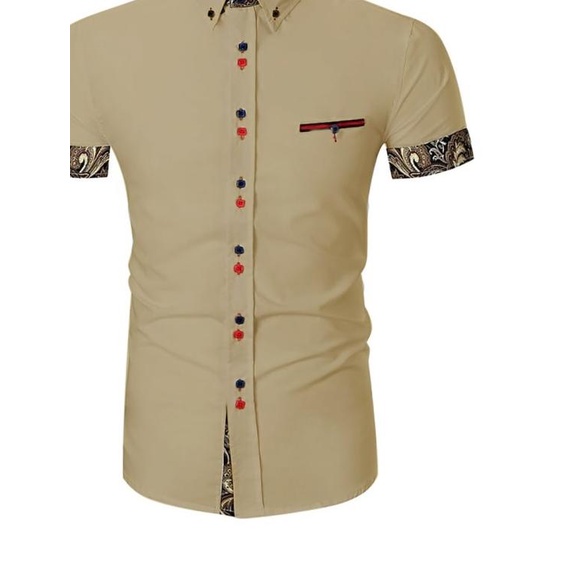 (Asgard) Kemeja Pria Cowok Lengan Pendek Kombinasi Batik/Hem Cowok - Cream, Standart
