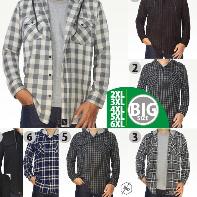 Kemeja Flanel Kaos 2in1 Big Size Jumbo Hem Kotak Casual Kerja Hoodie - Putih, 4XL