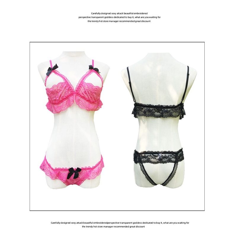 lingerie sexy Bra set open transparent G-string Wanita A152