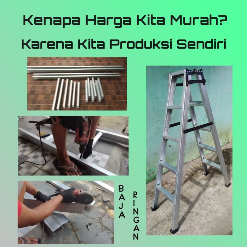 Tangga Lipat Baja Ringan 2m - 4m / Jumbo Carbon Steel Anti Karat, Kokoh dan Presisi