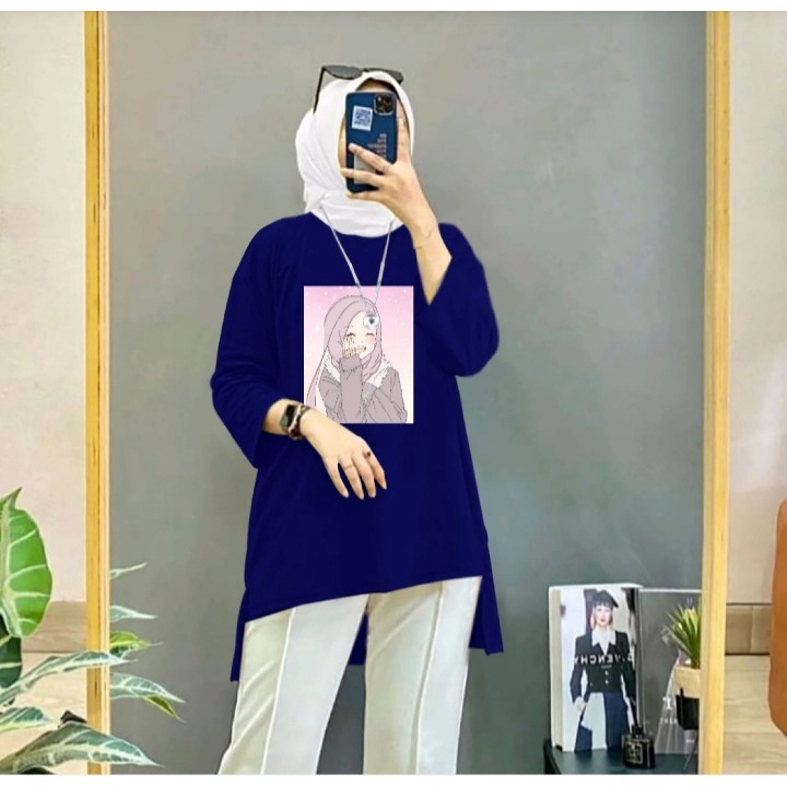 JOSJOLI_STORE/Tunik Hijab Enjoy dan Polos/Atasan Wanita Dewasa Lengan Panjang/Fit XXL