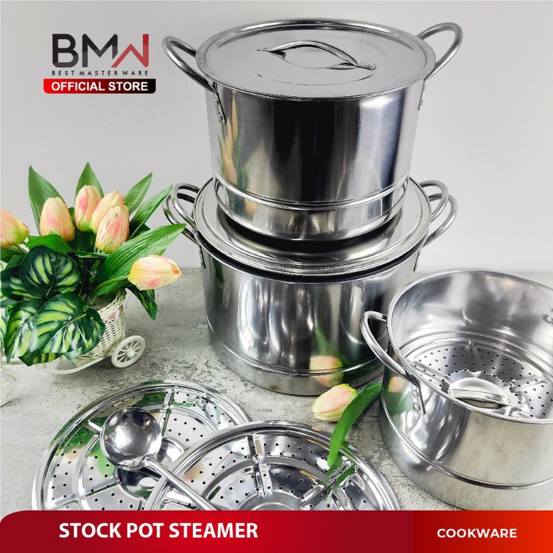 Jual Bmw Panci Stainless Stock Pot Steamer Susun 4 Panci Dandang Kukus Jumbo Tebal Shopee 8364