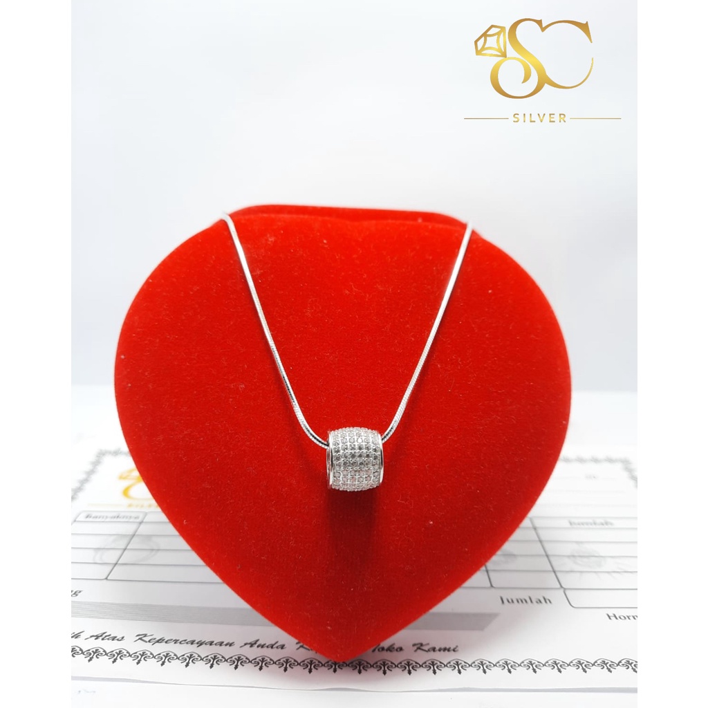 Kalung Cassandra Bulat Liontin Tabung Asli Perak Silver 925 Lapis Emas Putih Model Kalung Cassandra 