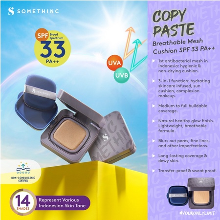 SOMETHINC COPY PASTE Breathable Mesh Cushion SPF 33 PA+++ - Glow Finish Tidak Menyumbat Pori-Pori | SOMETHINC Hooman  Breathable Mesh Cushion SPF 33 PA+++ - Glow Finish Tidak Menyumbat Pori-Pori