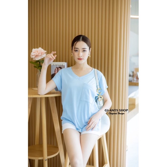 GIANTS BASIC || KAOS OVERSIZE GIANT || MODEL V NECK KANTONG 1 || IMPORT BANGKOK || BJGB323