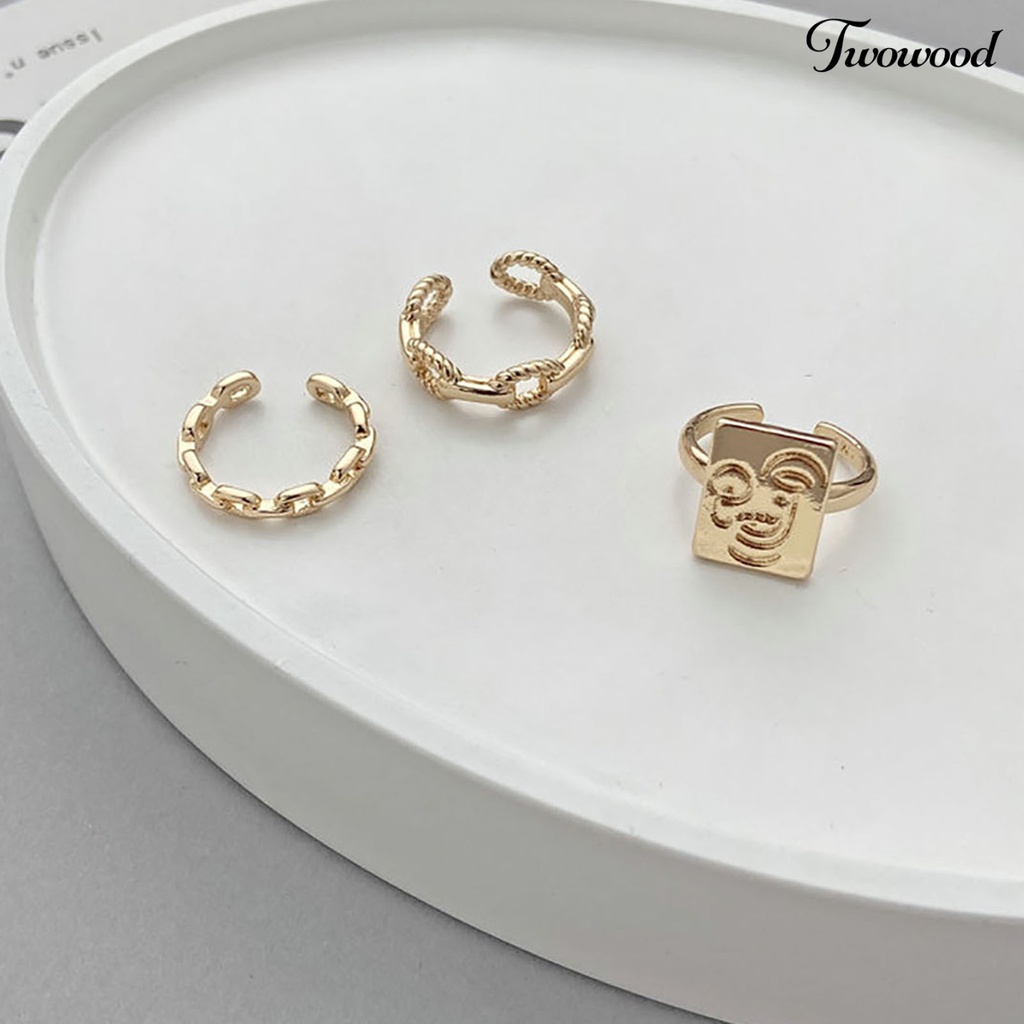 3pcs Cincin Jari Tengah Stackable Bahan Alloy Untuk Wanita