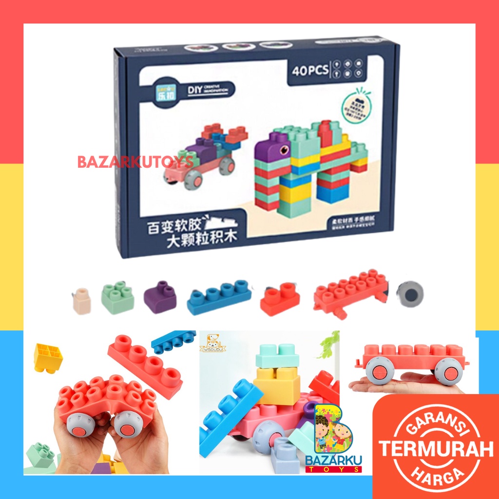 Soft Rubber Building Block Mainan Karet Mainan Balok Susun Puzzle Block Mainan Montessori Anak