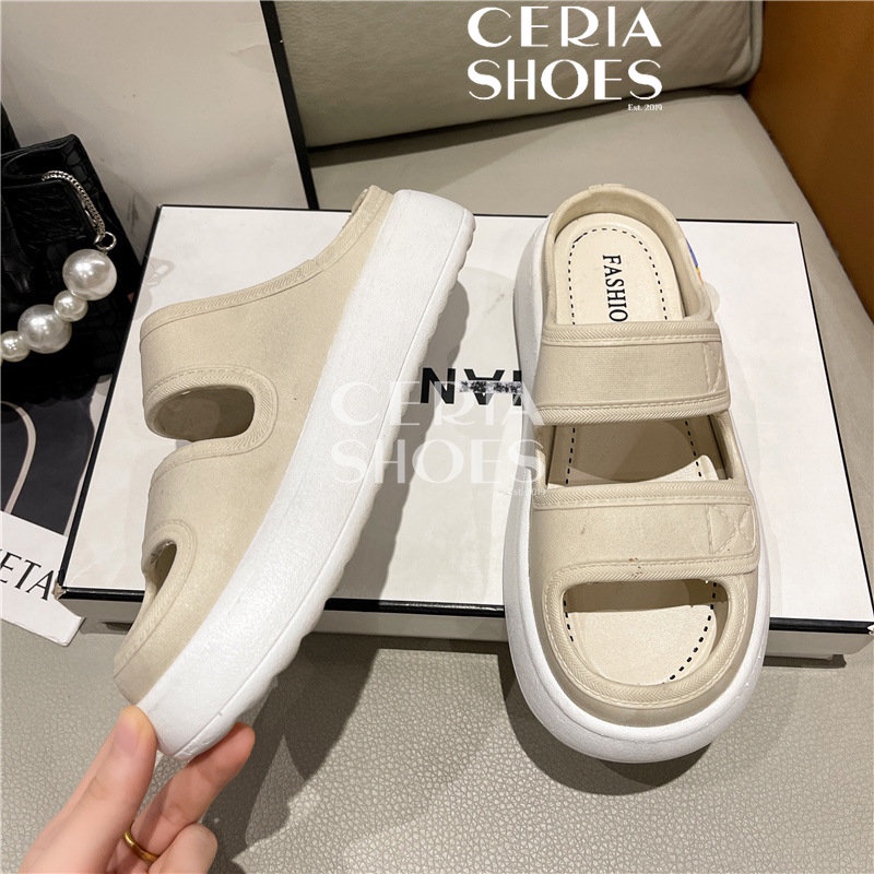 PVC Sandal Slop Wanita Strap Import Rubber Tebal 3 Cm Non-Slip Bahan Empuk Elastis 029