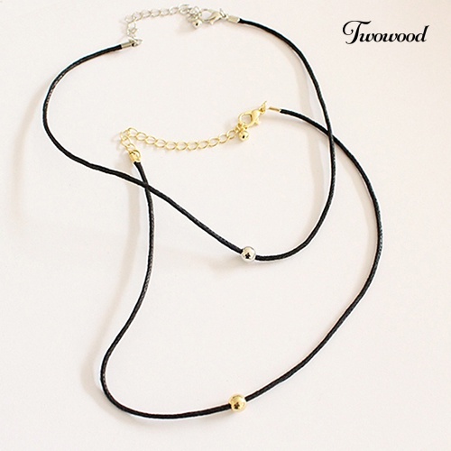 Kalung Choker Klavikula Bahan Kulit Imitasi Aksen Manik-Manik Untuk Wanita