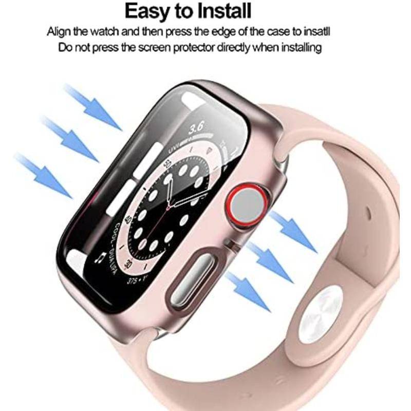 Hard Case Pelindung Layar Tempered Glass Untuk Apple Watch Seri 8 7 6 5 4 3 2 1 SE SE2 45mm 41mm 42mm 40mm 38mm