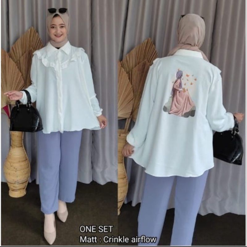 one set kemeja sablon terbaru / setelan kemja sablon printing / one set crinkel airflow