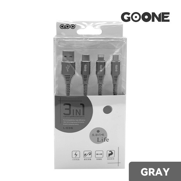 GOONE Kabel Data Quick Charging 3 in 1 Type-C / Micro Lightning Data Cable Original