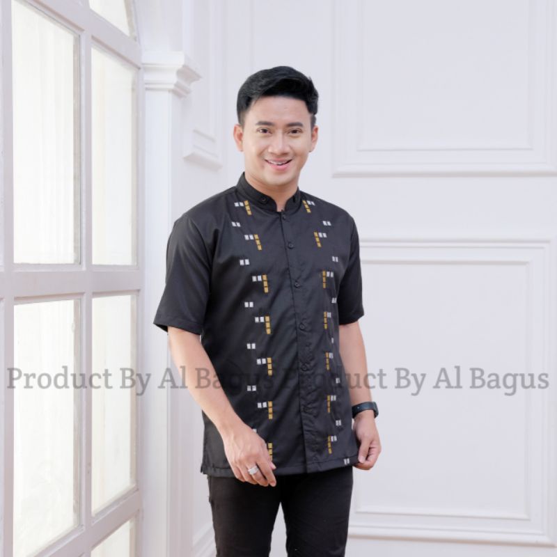 Baju Koko Pria Dewasa Lengan Pendek Kemeja Koko Al Bagus Bordir Terbaru Bahan Katun Adem Lembut