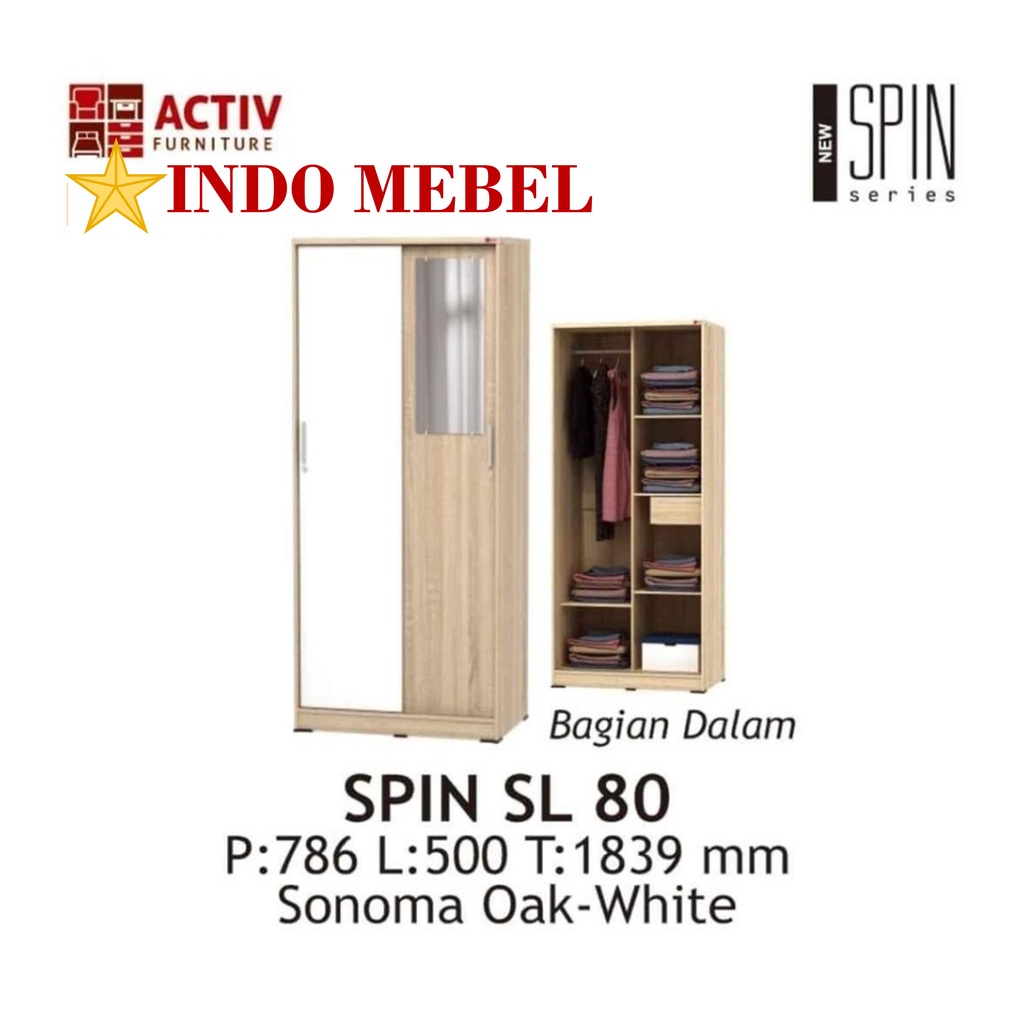 Lemari Pakaian Baju 2 Pintu Sliding Kecil Activ Spin SL 80