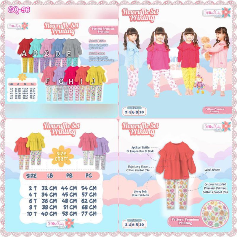 *[GQ96] FLOWKIDS DAILY RUFFLE SET Leging / Setelan Baju Rampel Celana Legging Size 1-9 Thn*