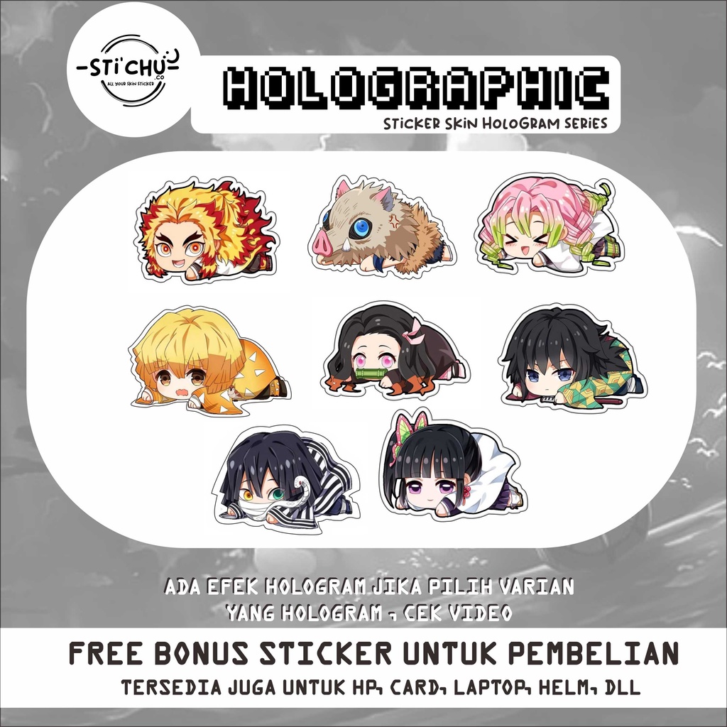 Stiker Sticker hologram DEMON SLAYER untuk Hp Laptop Helm botol dll