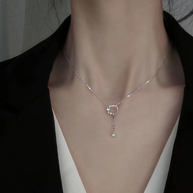 Kalung Rantai 925 Silver Hias Berlian Bentuk Lingkaran Untuk Perempuan