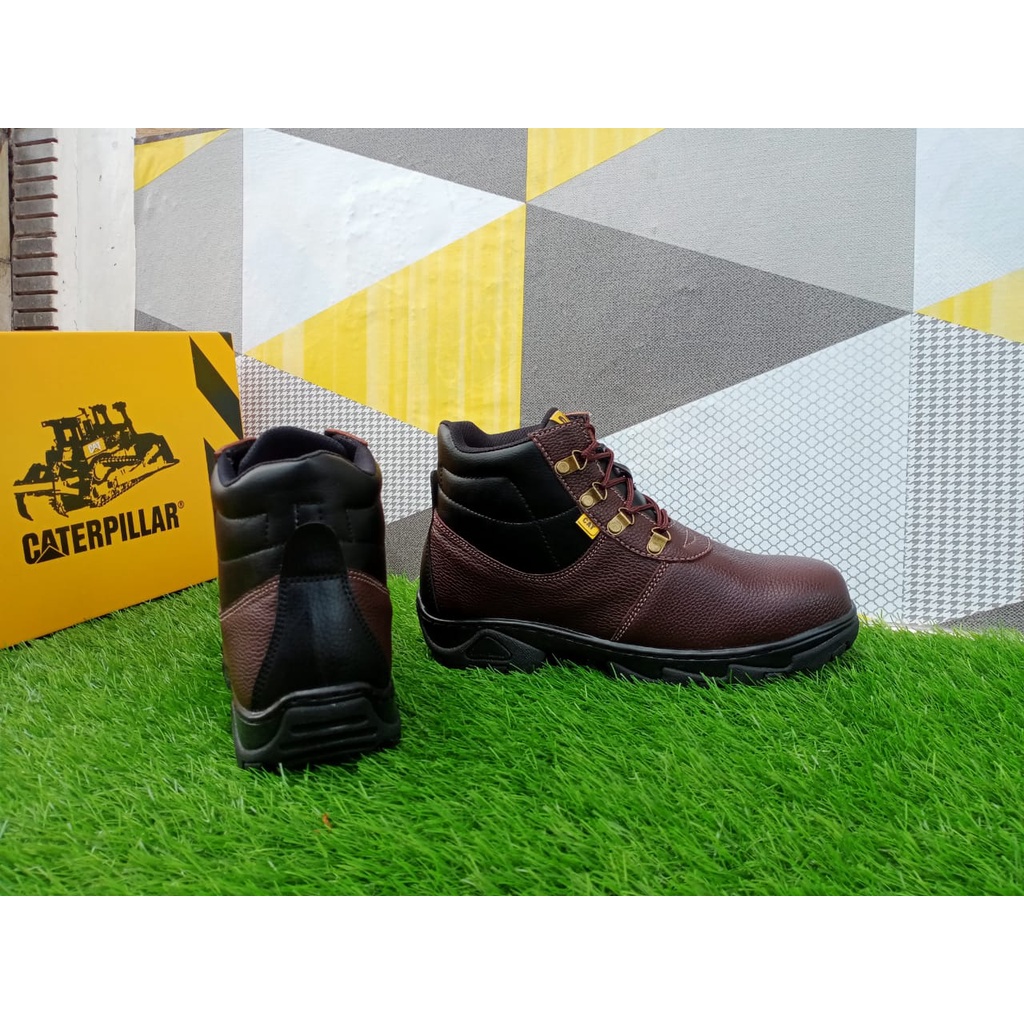 Safety safety Safety Pria Safety Boots  Pria Terbaru Keren Safety Safety Ujung Besi Sneakers  Safety Caterpillar Anti Slip  Bahan Kulit Import Sintetis Sol Karet Di Jahit Sol S