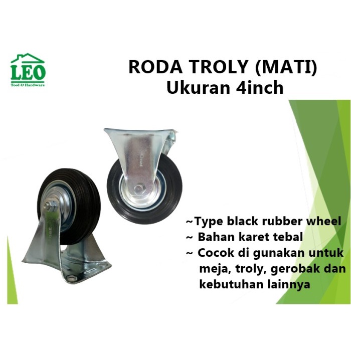 Roda Roda Gerobak Troli Karet 4 Inch Mati
