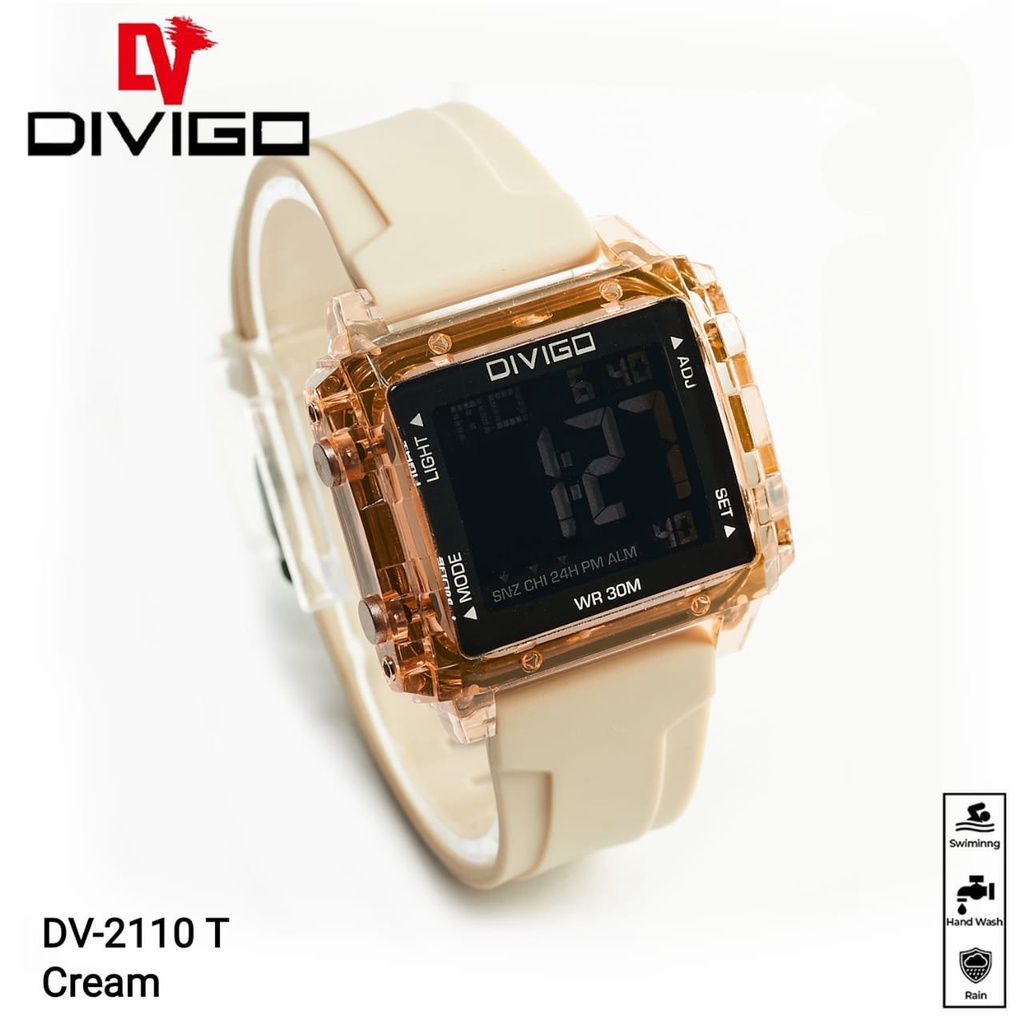 Jam Tangan Wanita / Pria DIVIGO DV-2110 Digital Kotak Transparan Tahan Air