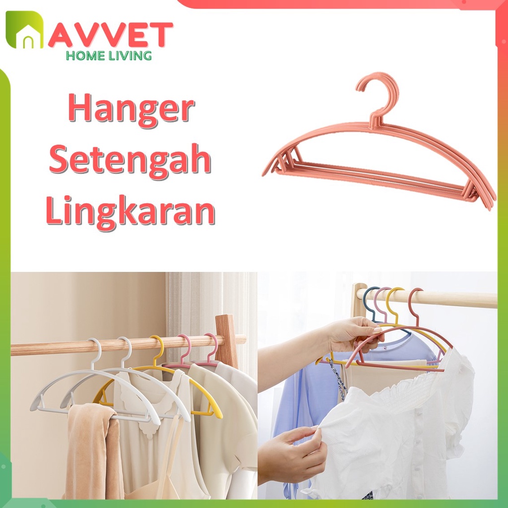 AVVET Hanger Plastik Setengah Lingkaran Gantungan Baju Warna Pastel Lucu Adjustable Hangers Clothes Jemuran Baju Celana Anti Slip Murah Import