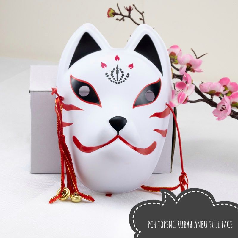 PCH TOPENG ANBU FULL FACE DENGAN LONCENG / Anime Fox Mask with Tassels Bells Japan Anime Cosplay Full Face Masks Party Masquerade Costume Halloween Masks