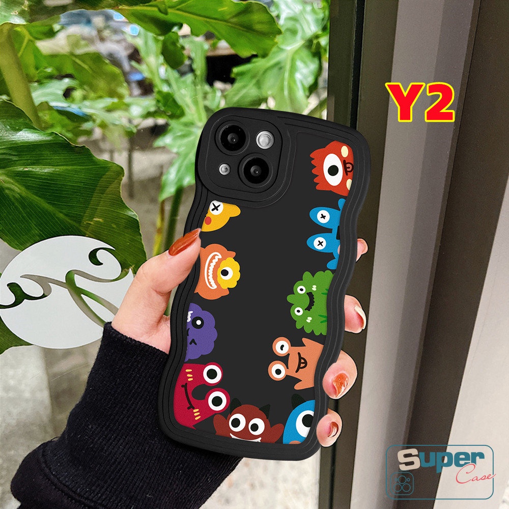 Kartun Little Monster Case OPPO A17 A16 A57 A74 A15 A55 A16K A54 A78 A17K A12 A77 A5 A9 A16s A96 A95 A5s A7 A1k A77s A53 A3s A72 A76 Reno 8T 7 7Z 8Z 6 A52 Lembut Bergelombang Casing Edge